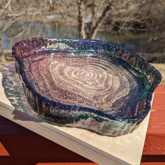 Sparkly Geode Tray Large Handmade Resin Holographic Crystals Holder - Picture 8 of 17